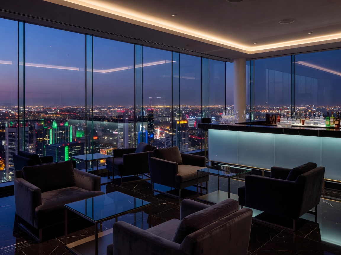 Twilight Heights Skybar overlooking London city lights